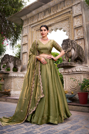 Mehndi Sequin Embroidered Fendi Lehenga Choli Set
