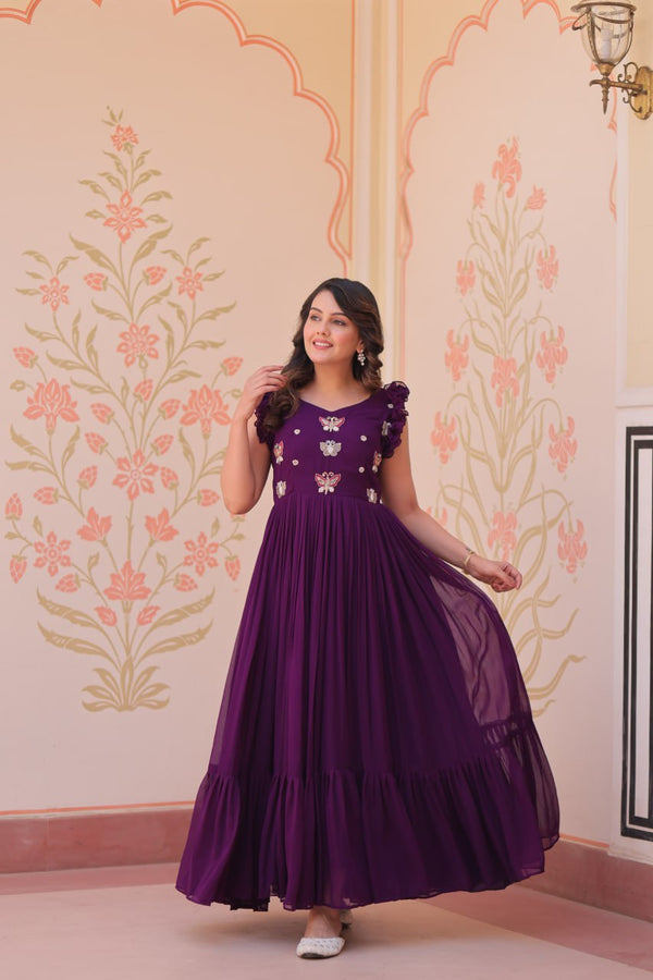 Faux Blooming Sequins & Beads Embroidered Gown