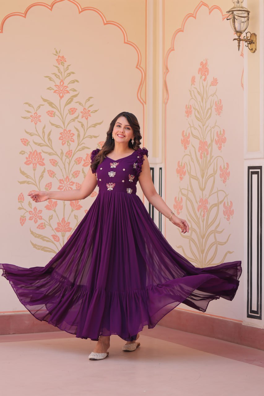Faux Blooming Sequins & Beads Embroidered Gown