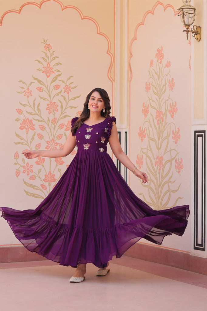 Faux Blooming Sequins & Beads Embroidered Gown