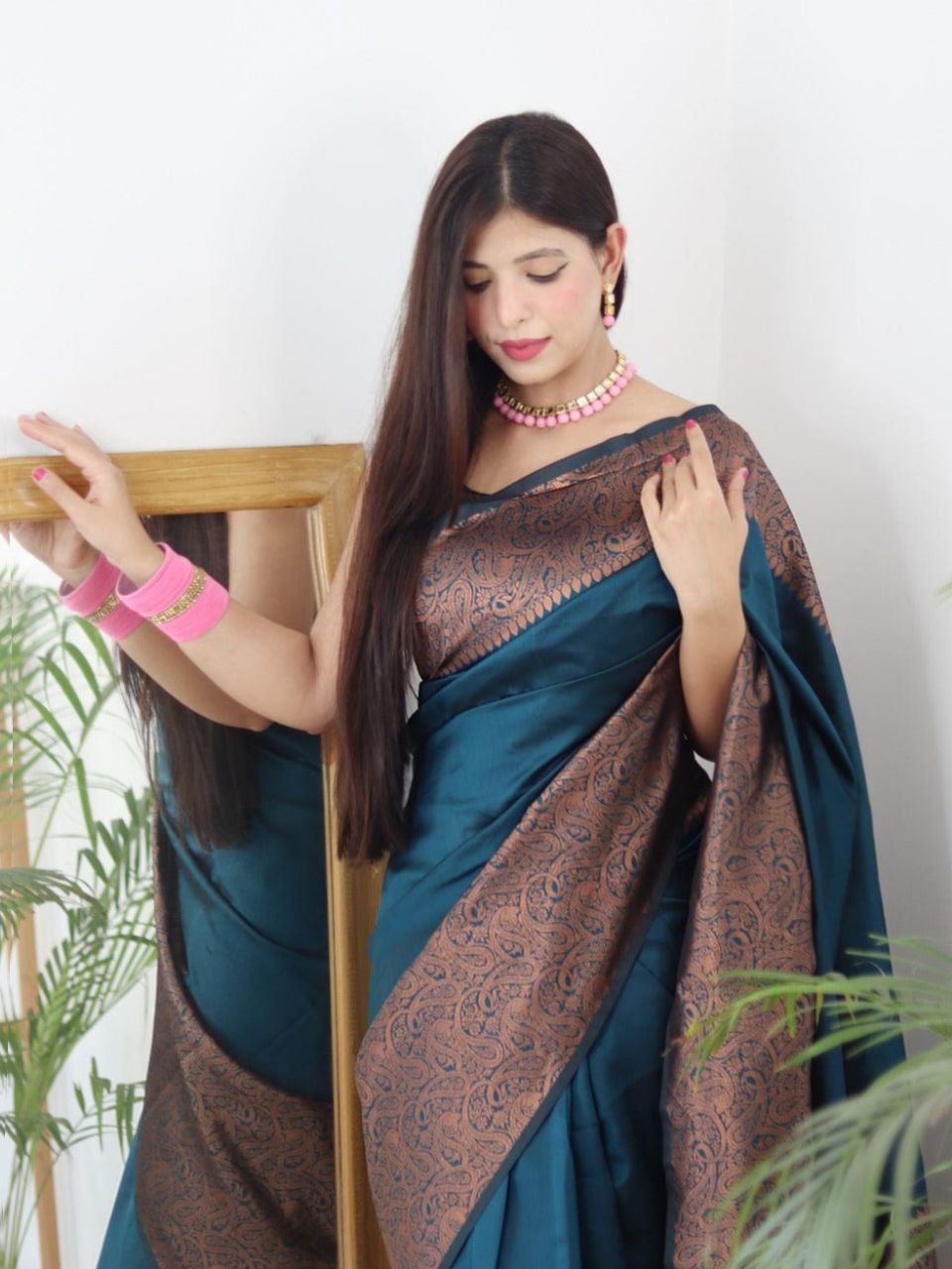 Stylish Soft Lichi Silk Jacquard All Over Saree