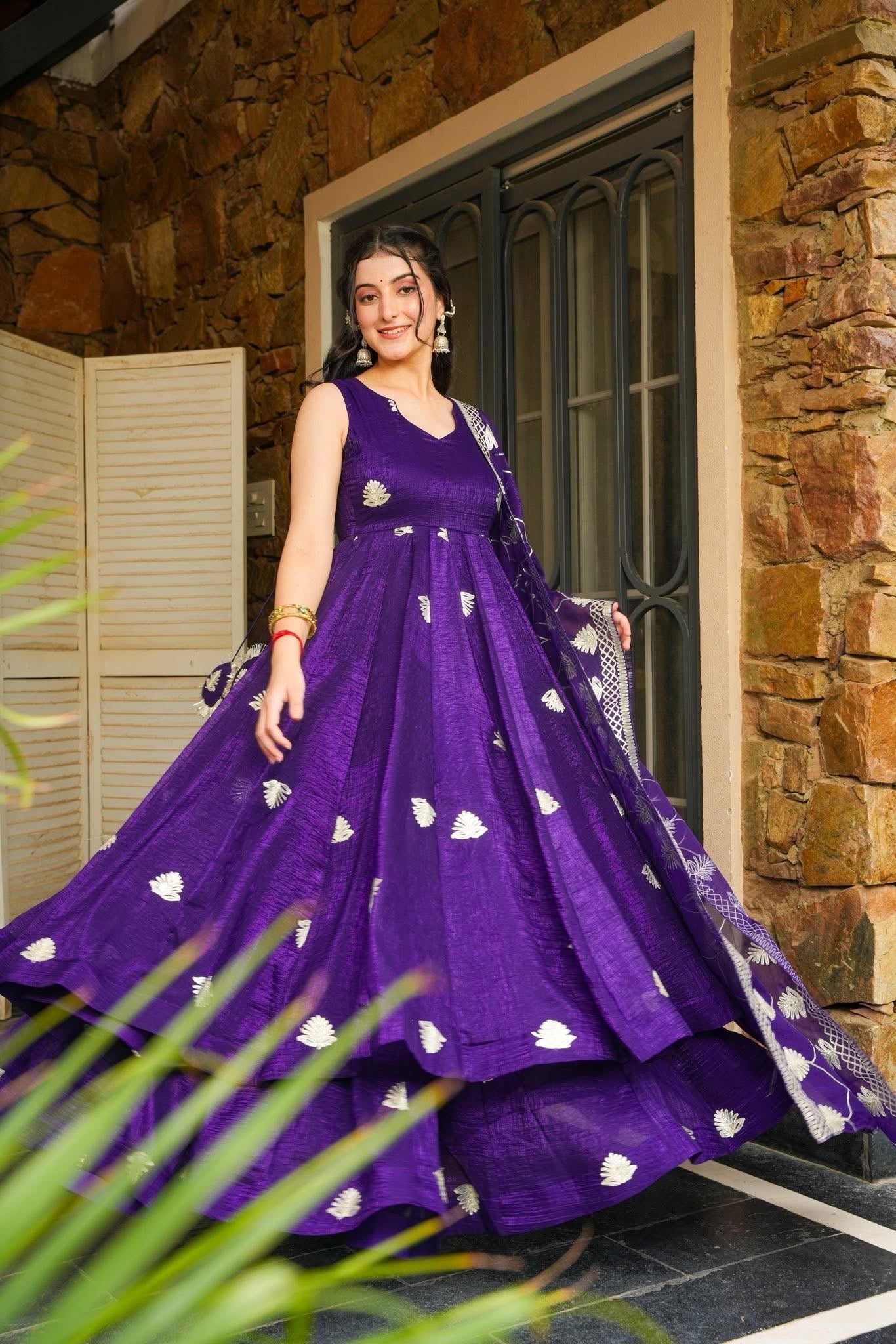 Fendy Silk Embroidered Gown with Plazzo & Dupatta