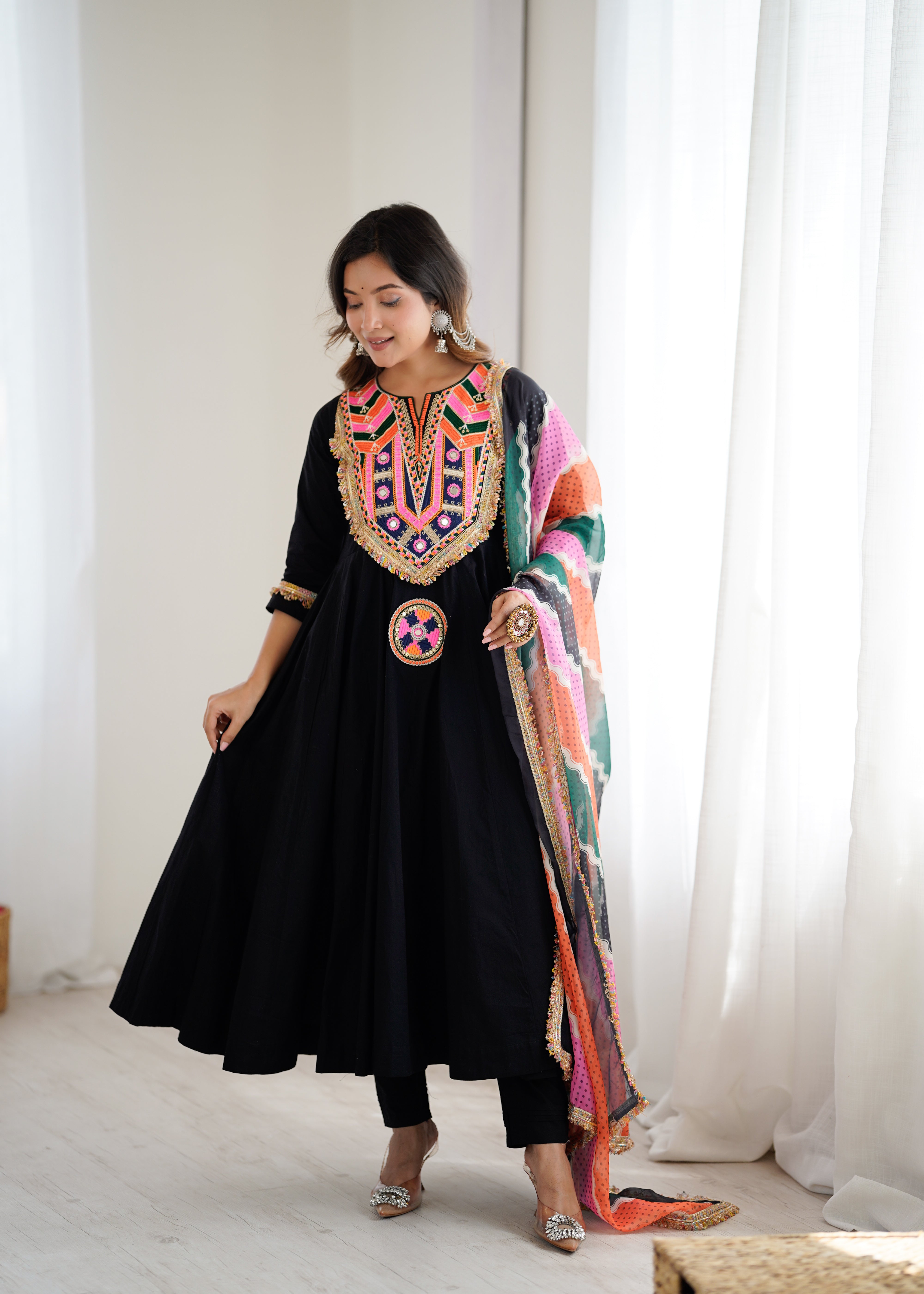 Premium Designer Khadi Cotton Gown Set with Pant & Dupatta