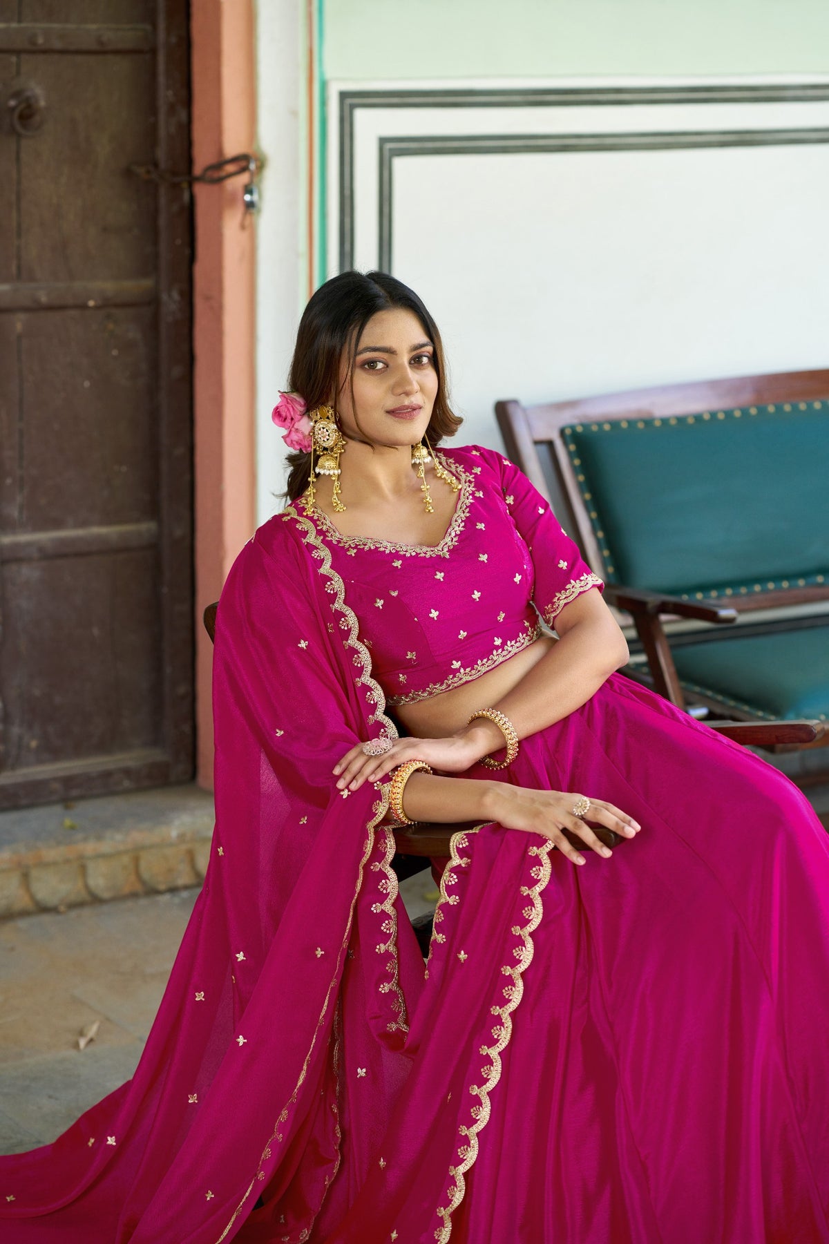 Pink Sequin Embroidered Chinon Lehenga Choli Set