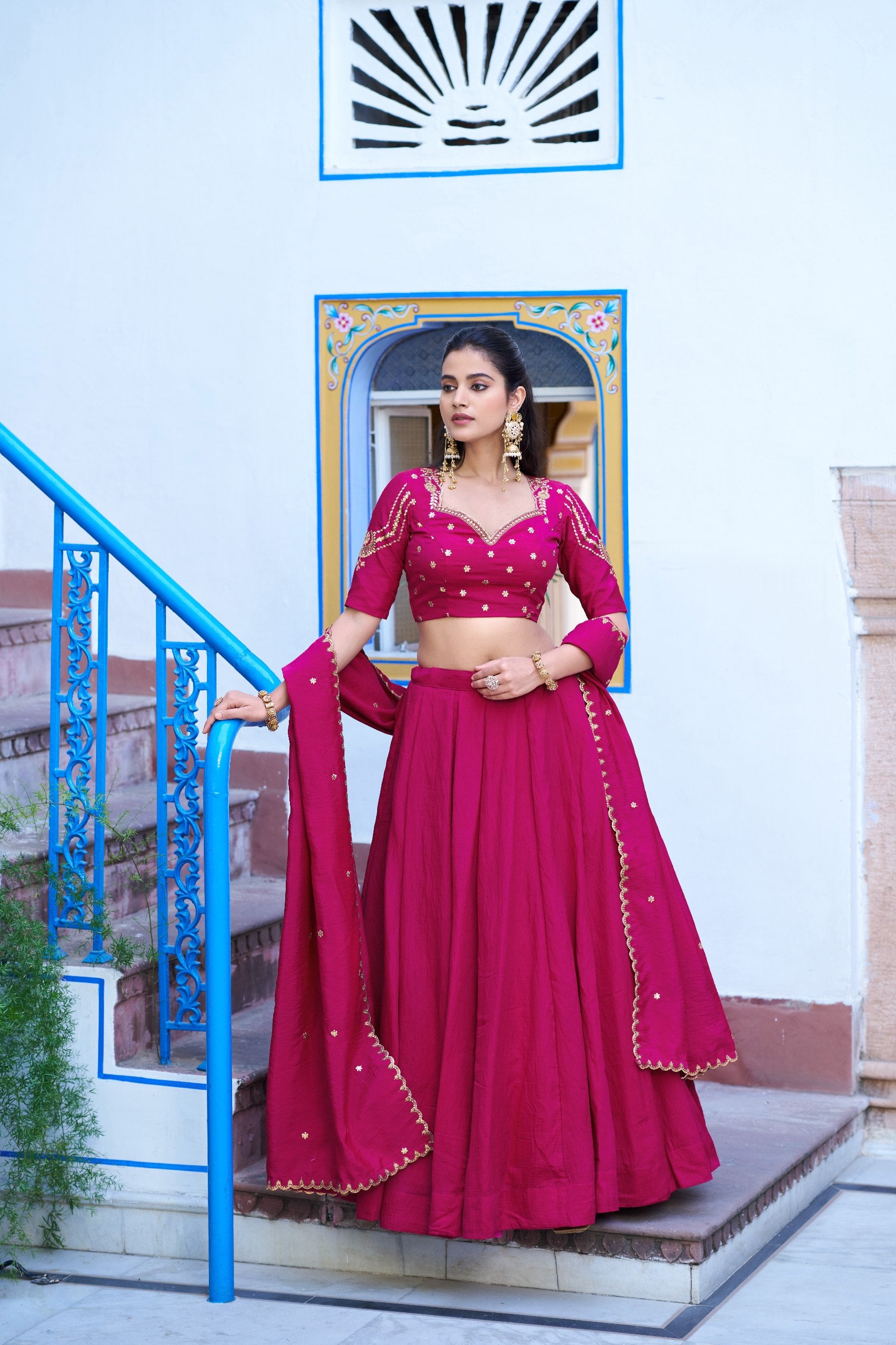 Pink NC Silk Lehenga Choli Set with Embroidered Blouse Fabric