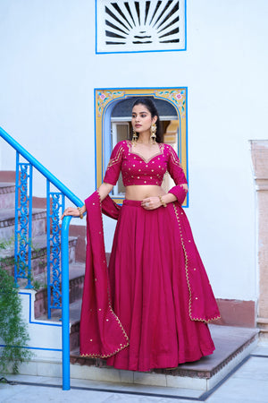 Pink NC Silk Lehenga Choli Set with Embroidered Blouse Fabric