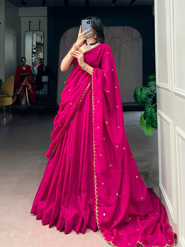 Pink Royal NC Silk Lehenga Choli Set with Embroidered Dupatta