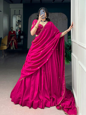 Pink Royal NC Silk Lehenga Choli Set with Embroidered Dupatta
