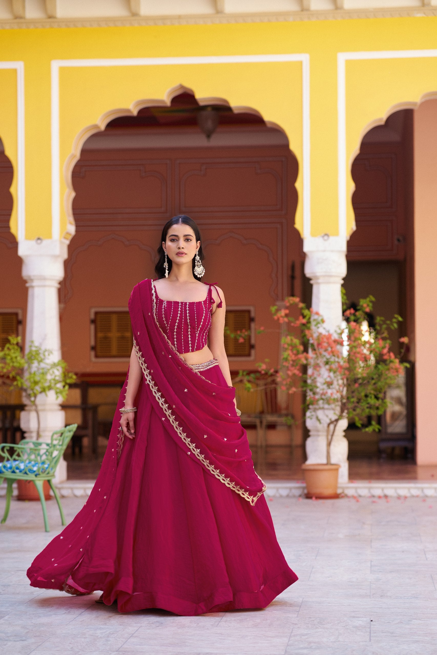 Pink Sequin Embroidered Fendi Silk Lehenga Choli Set