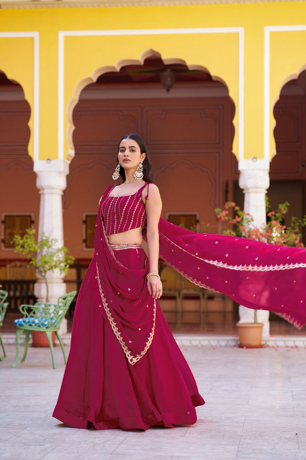 Pink Sequin Embroidered Fendi Silk Lehenga Choli Set