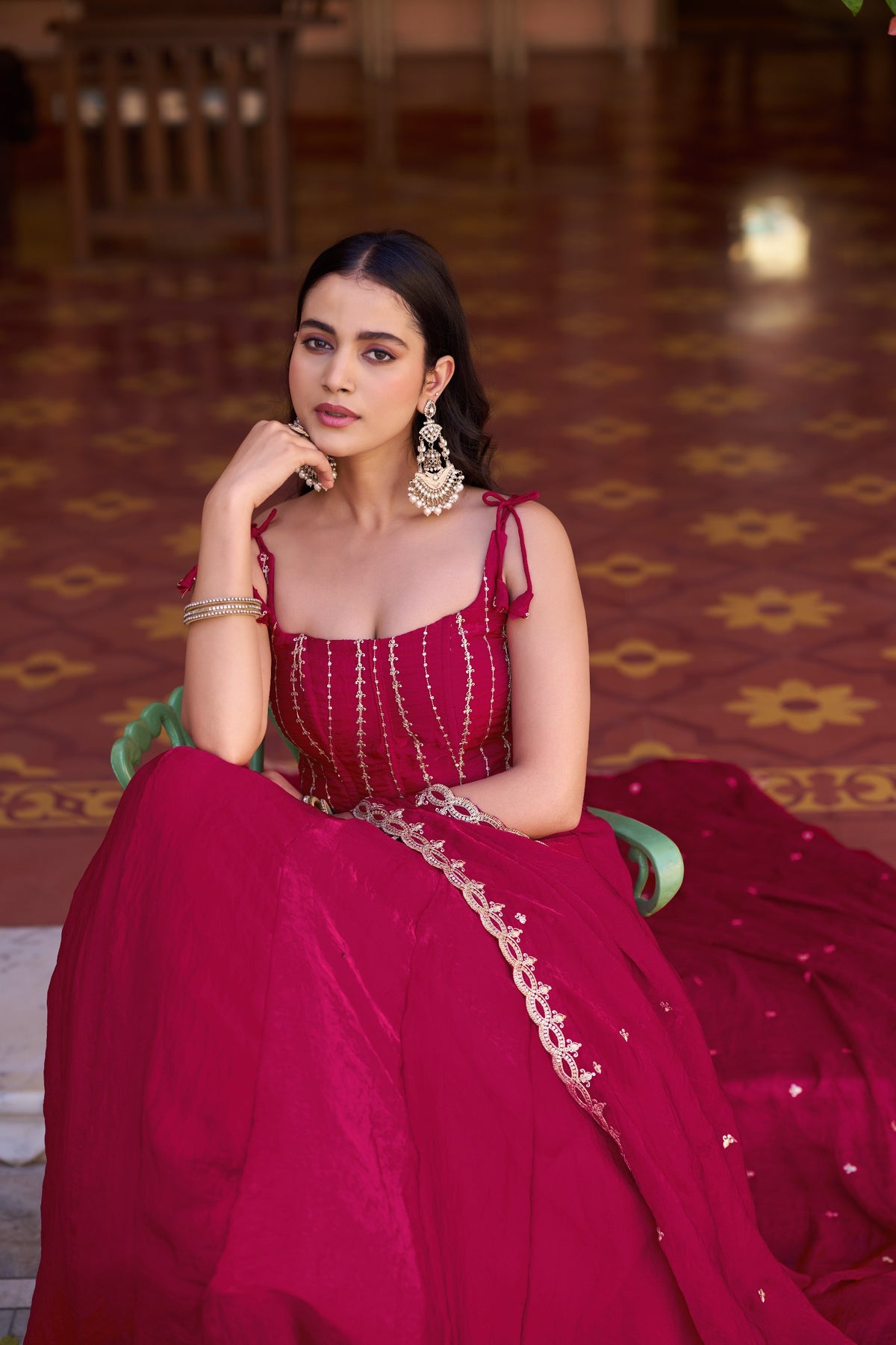 Pink Sequin Embroidered Fendi Silk Lehenga Choli Set