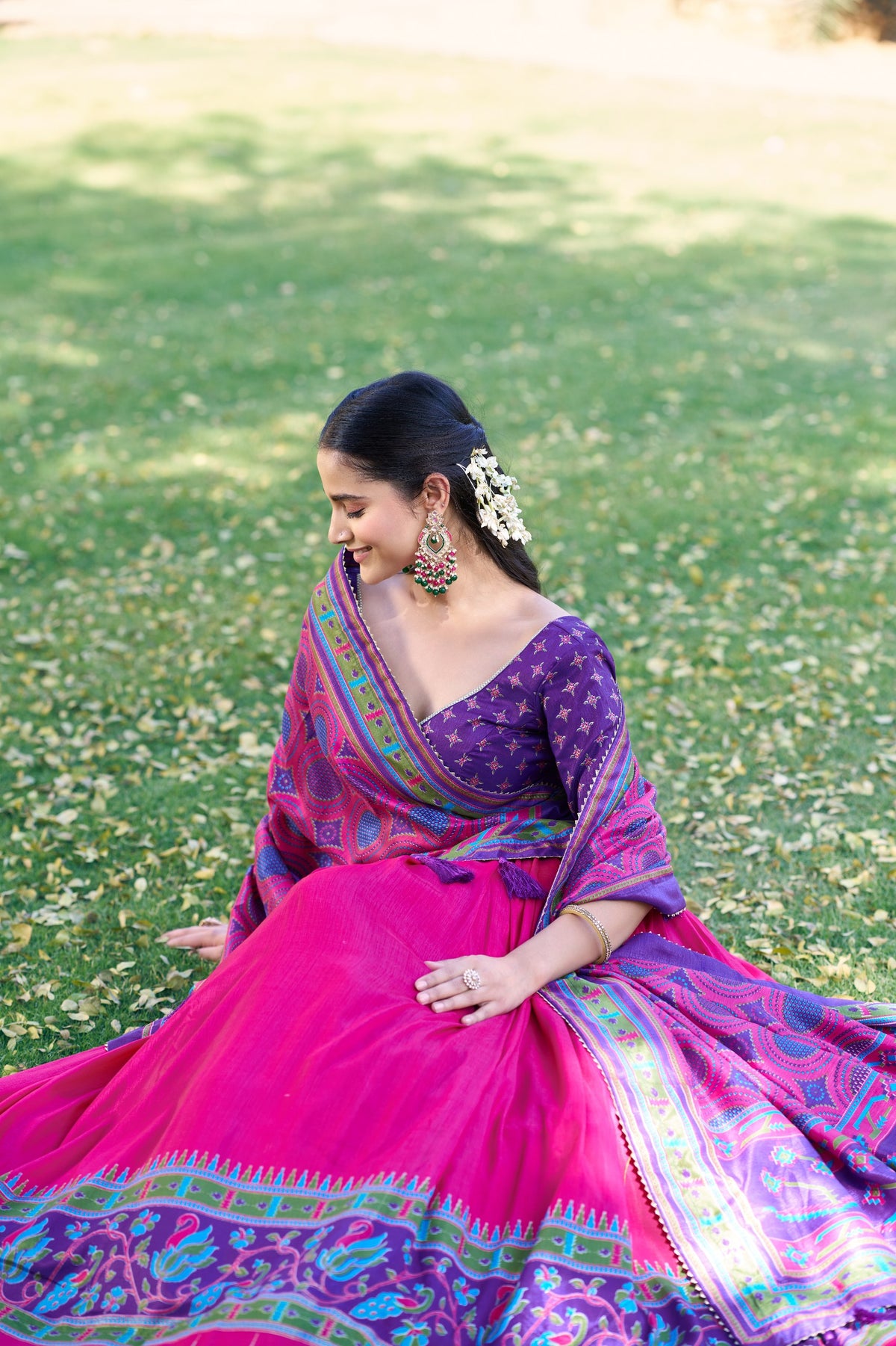 Pink Tasar Silk Lehenga Choli Set with Printed Tassel Dupatta