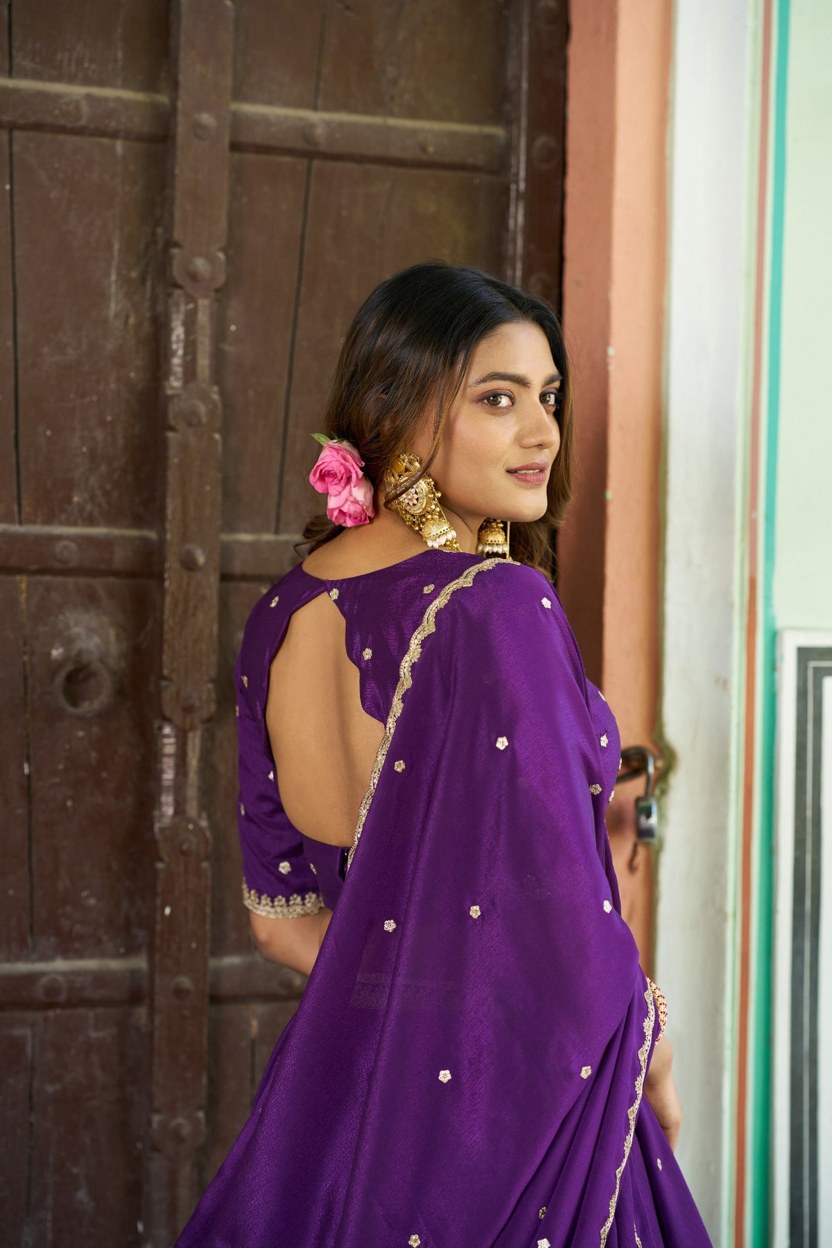 Purple Sequin Embroidered Chinon Lehenga Choli Set