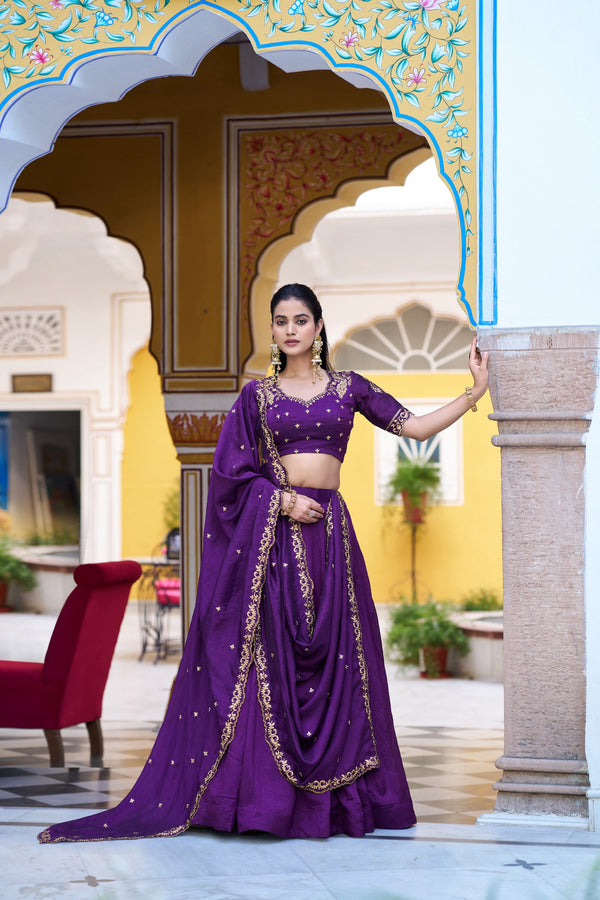 Purple NC Silk Lehenga Choli Set with Embroidered Blouse Fabric