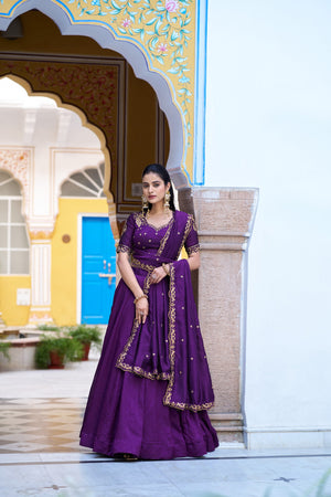 Purple NC Silk Lehenga Choli Set with Embroidered Blouse Fabric