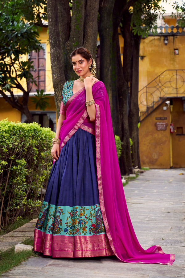 Purple Printed Aastha Silk Lehenga Choli Set with Stitched Blouse