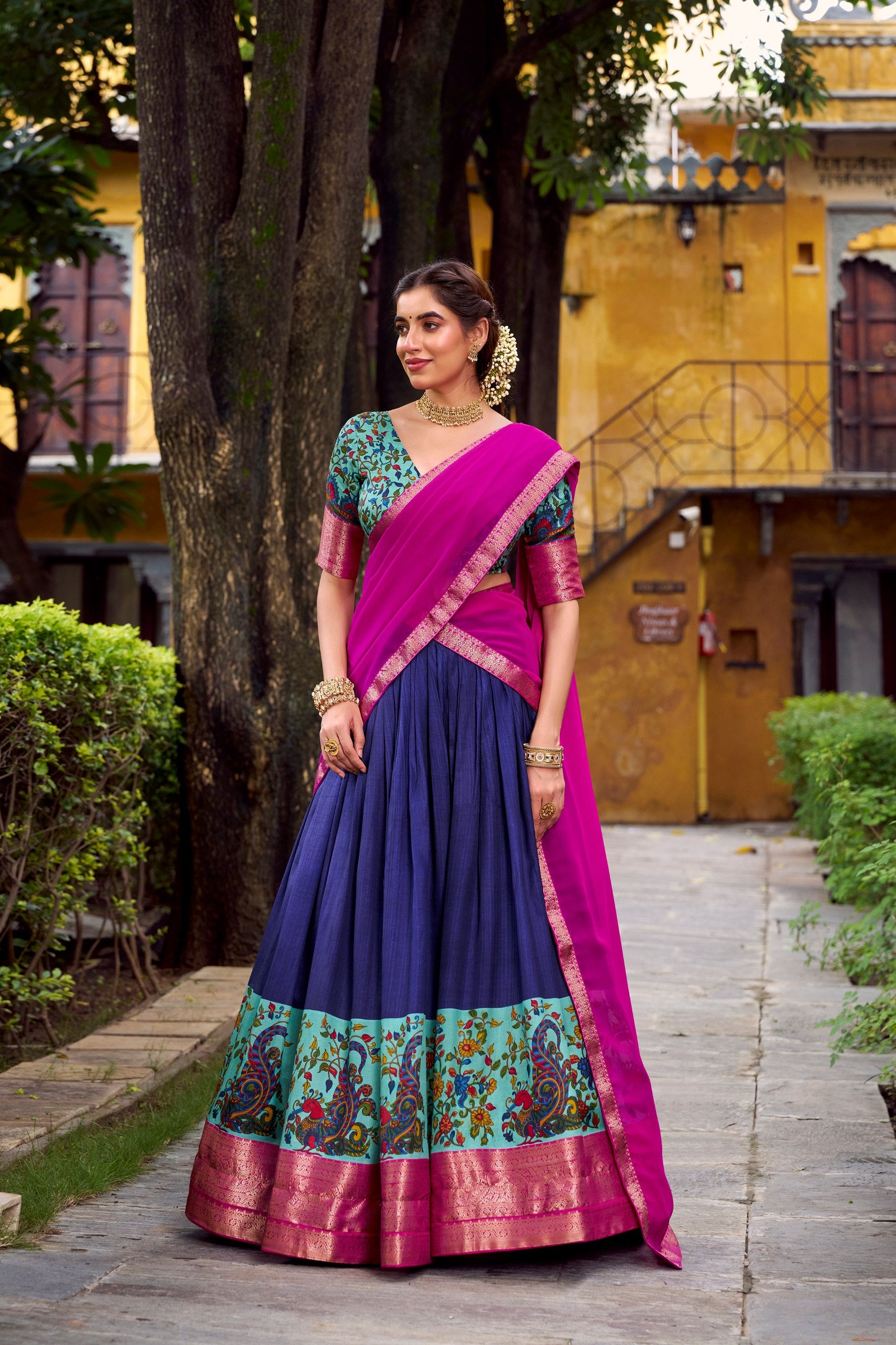 Purple Printed Aastha Silk Lehenga Choli Set with Stitched Blouse