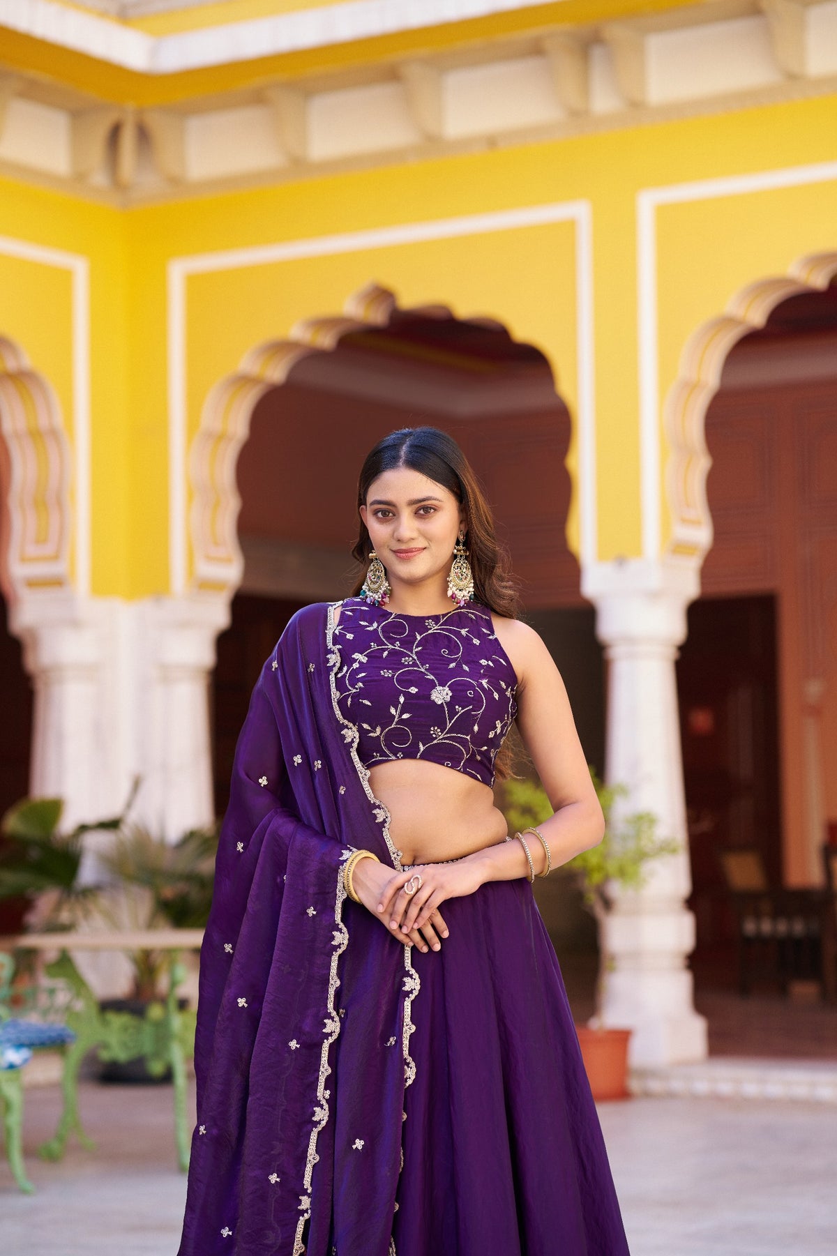 Purple Sequin Embroidered Fendi Silk Lehenga Choli Set