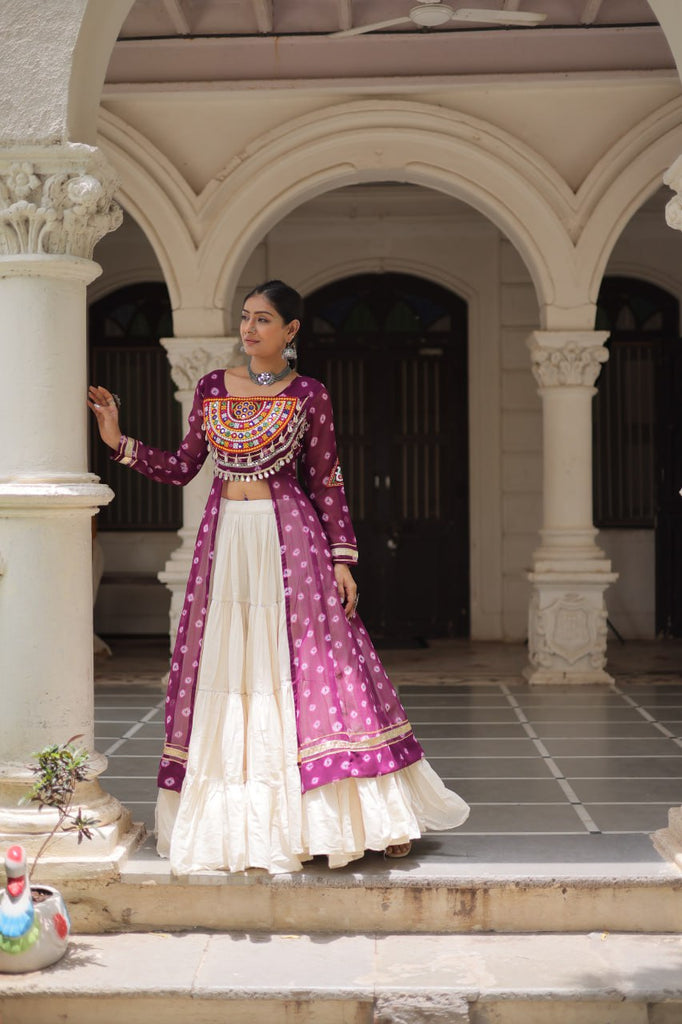Designer Kora Cotton Lehenga with Bandhani Print Faux Georgette Kurti