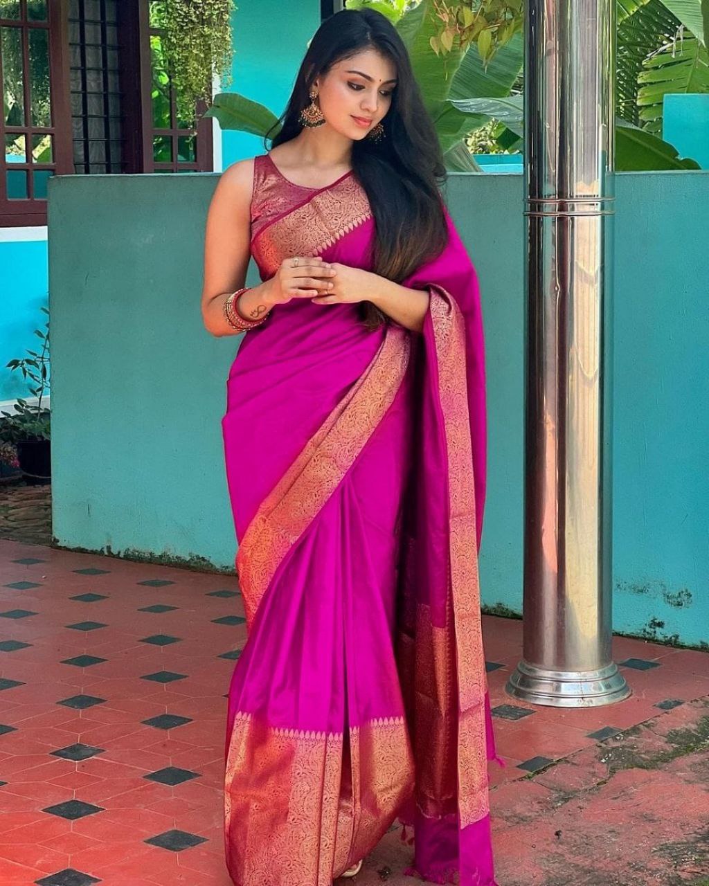 Stylish Soft Lichi Silk Jacquard All Over Saree