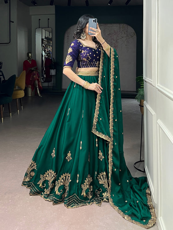 Regal Emerald Green Sequin Embroidered Rangoli Silk Lehenga Choli Set