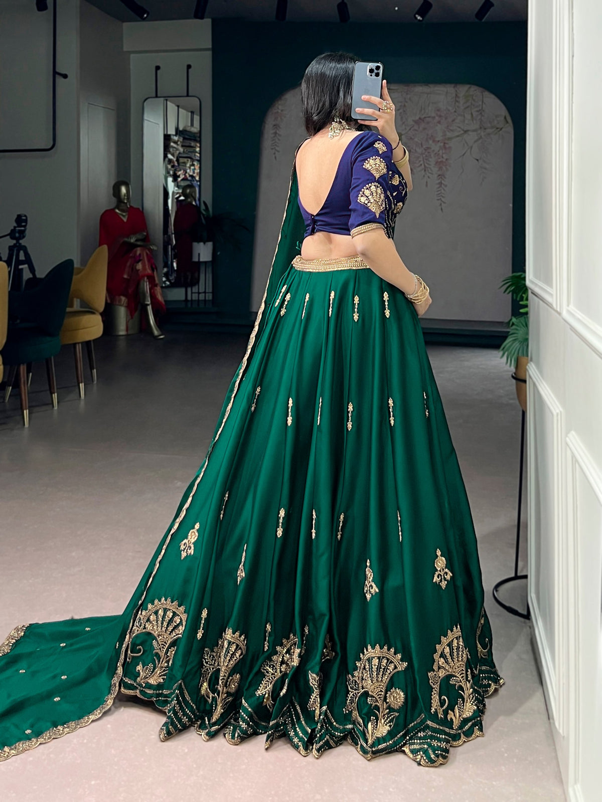 Regal Emerald Green Sequin Embroidered Rangoli Silk Lehenga Choli Set
