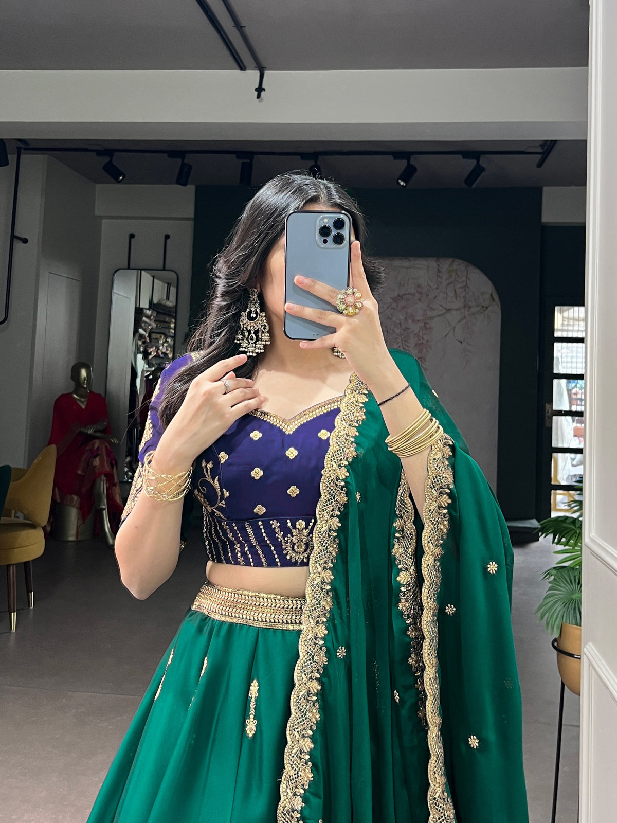 Regal Emerald Green Sequin Embroidered Rangoli Silk Lehenga Choli Set