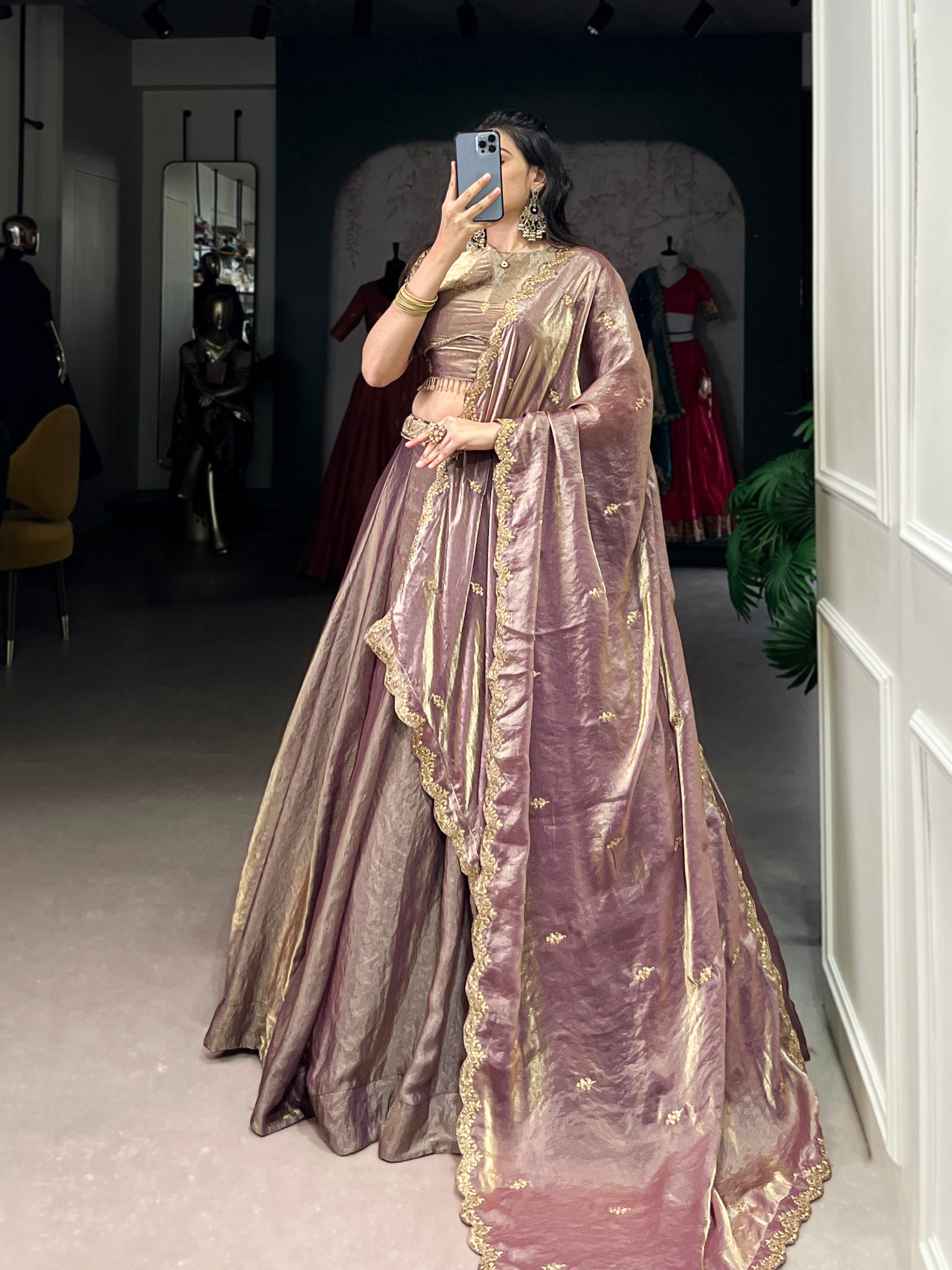Rose Gold Embroidered Fendi Lehenga Choli Set