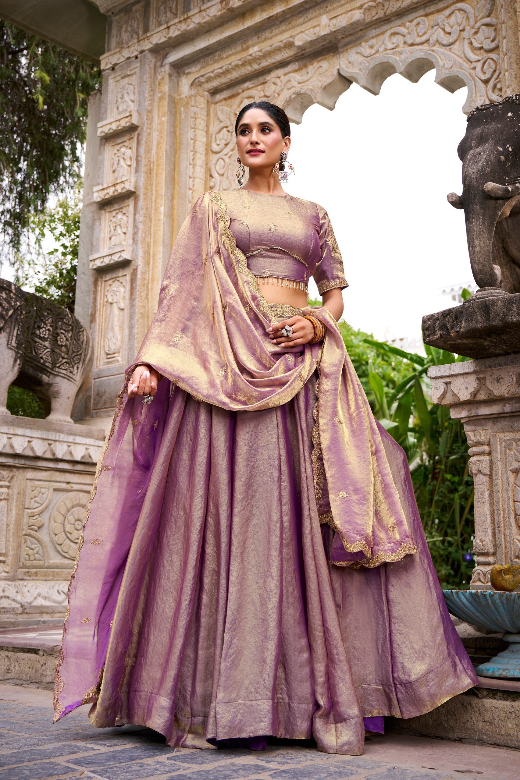 Rose Gold Sequin Embroidered Fendi Lehenga Choli Set