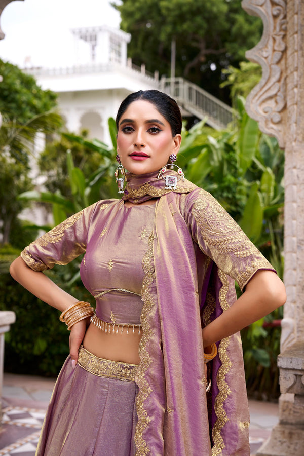 Rose Gold Sequin Embroidered Fendi Lehenga Choli Set