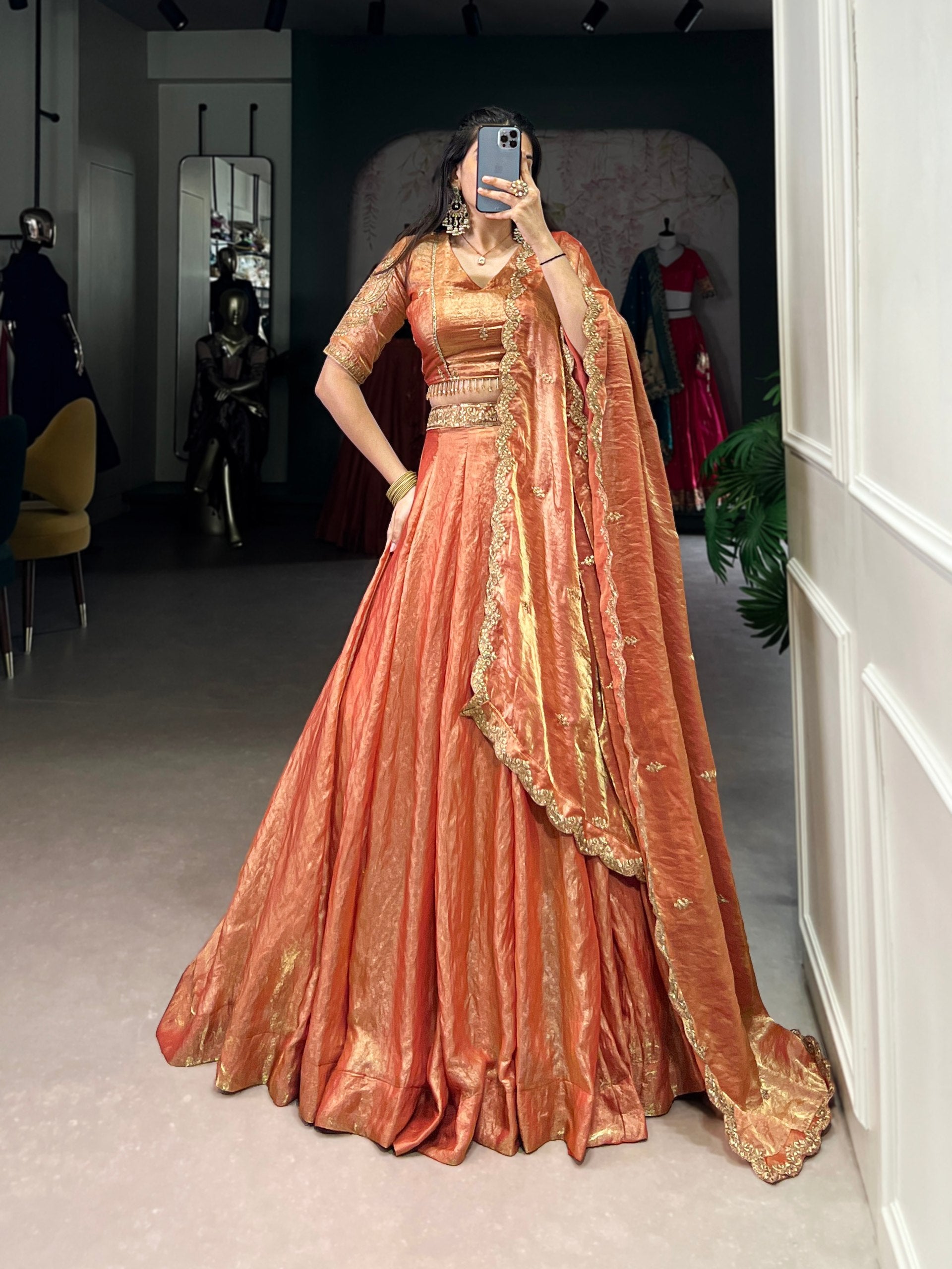 Rust Embroidered Fendi Lehenga Choli Set