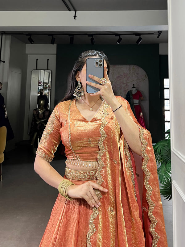 Rust Embroidered Fendi Lehenga Choli Set