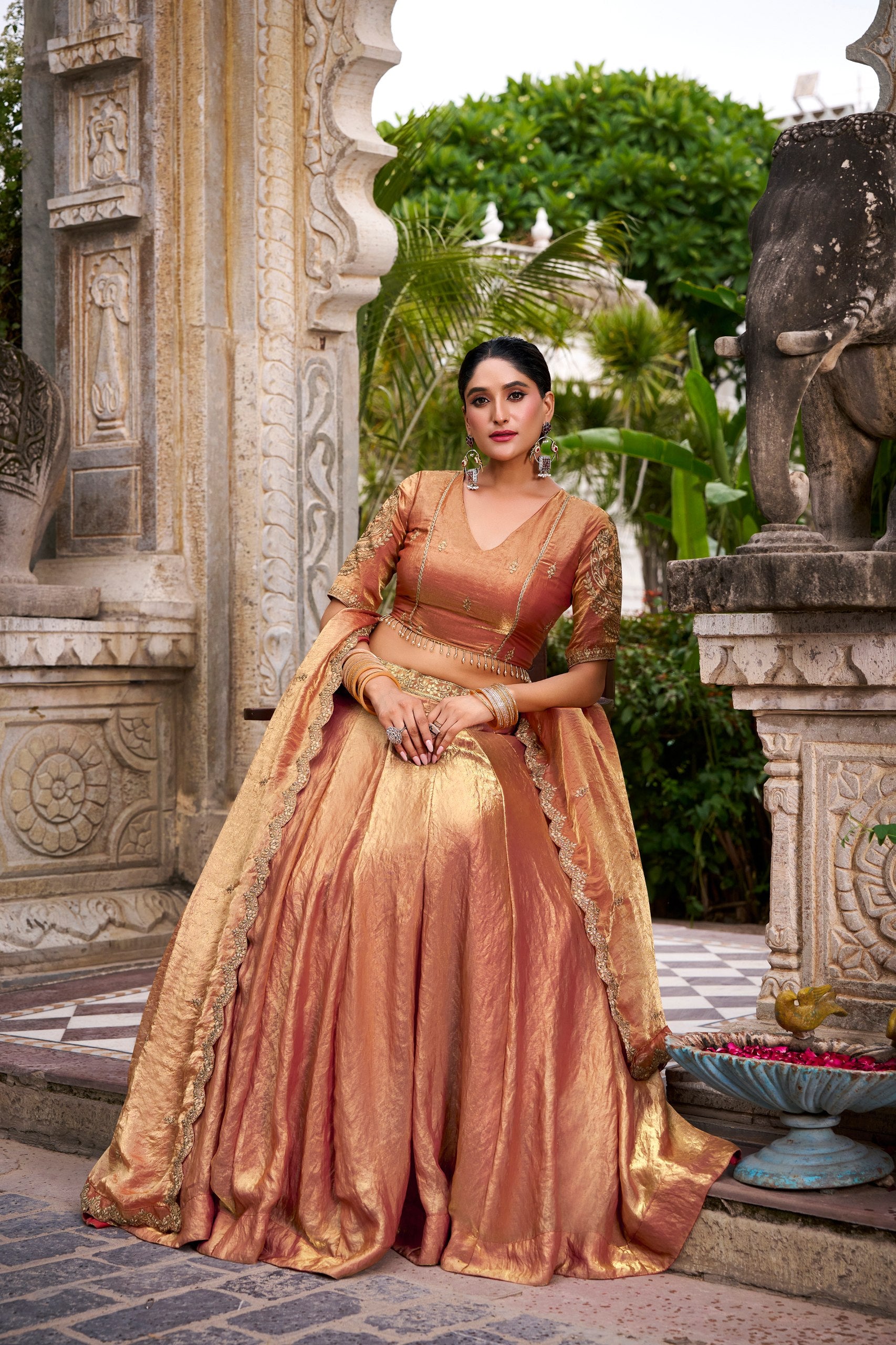 Rust Sequin Embroidered Fendi Lehenga Choli Set