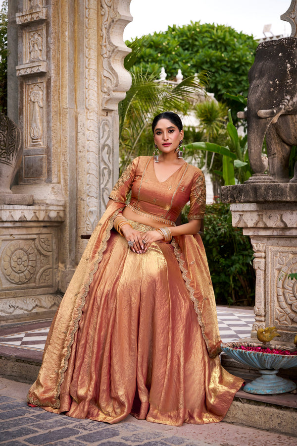 Rust Sequin Embroidered Fendi Lehenga Choli Set