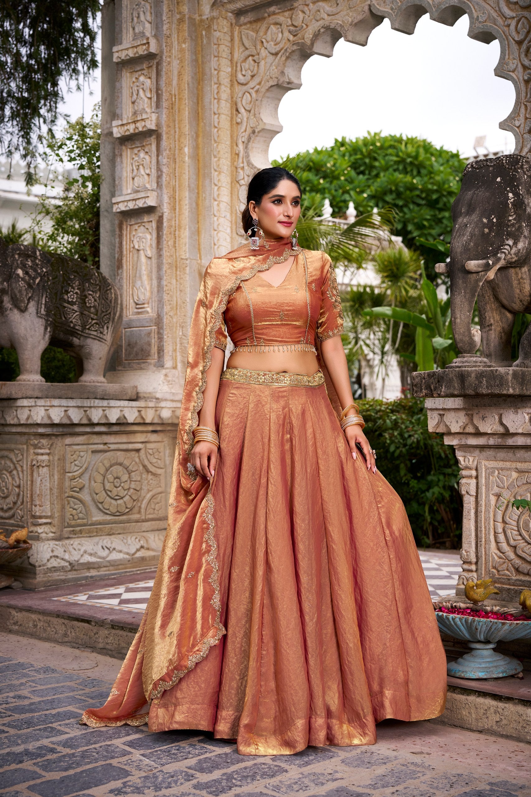 Rust Sequin Embroidered Fendi Lehenga Choli Set