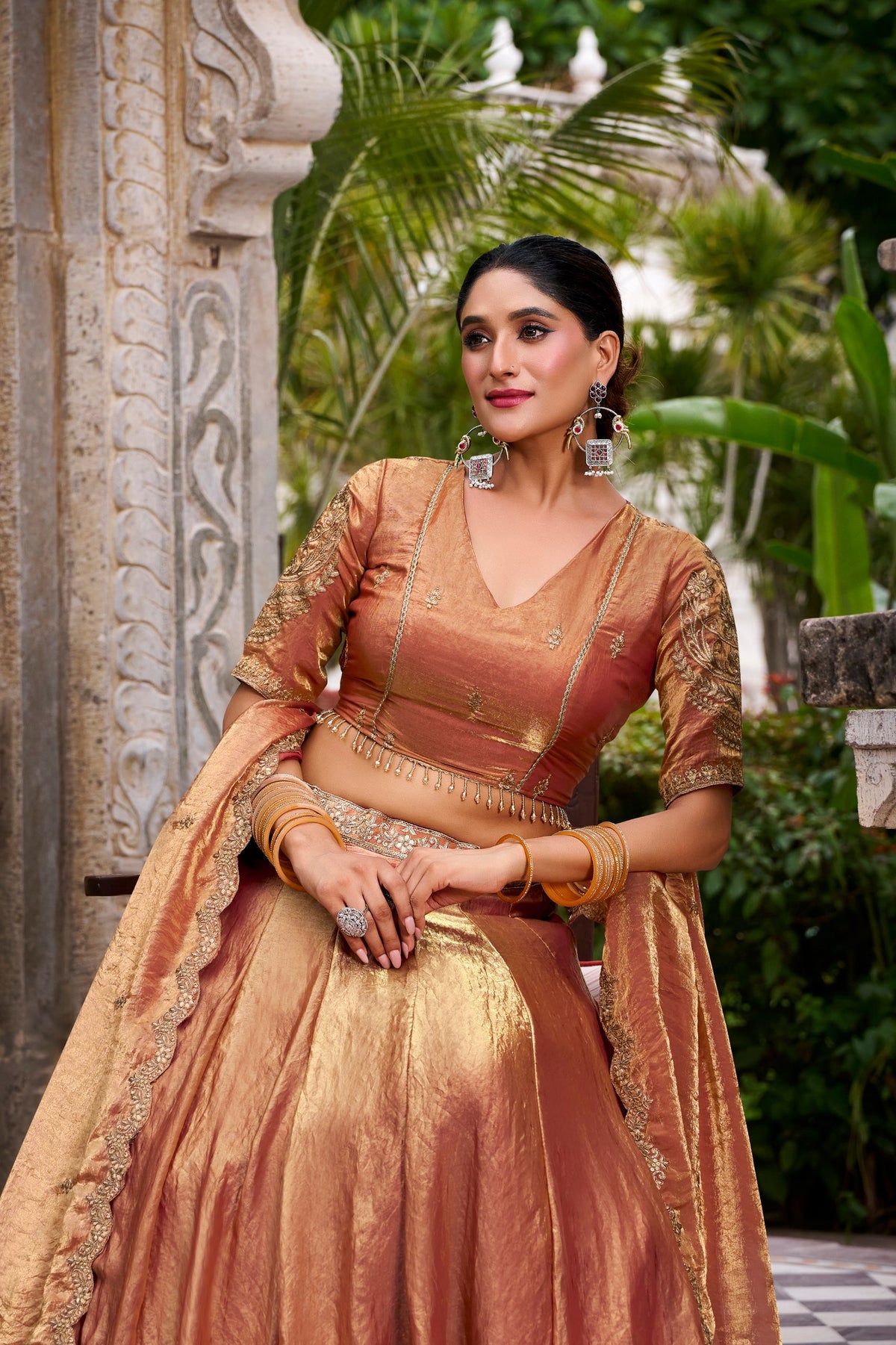 Rust Sequin Embroidered Fendi Lehenga Choli Set