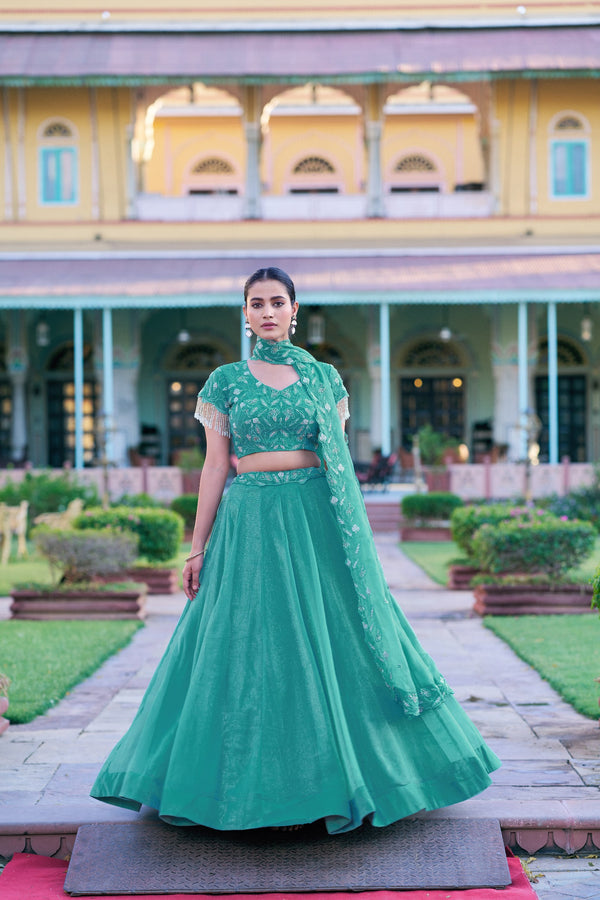 Sea Green Beaded Gold Coin Lehenga Choli Set