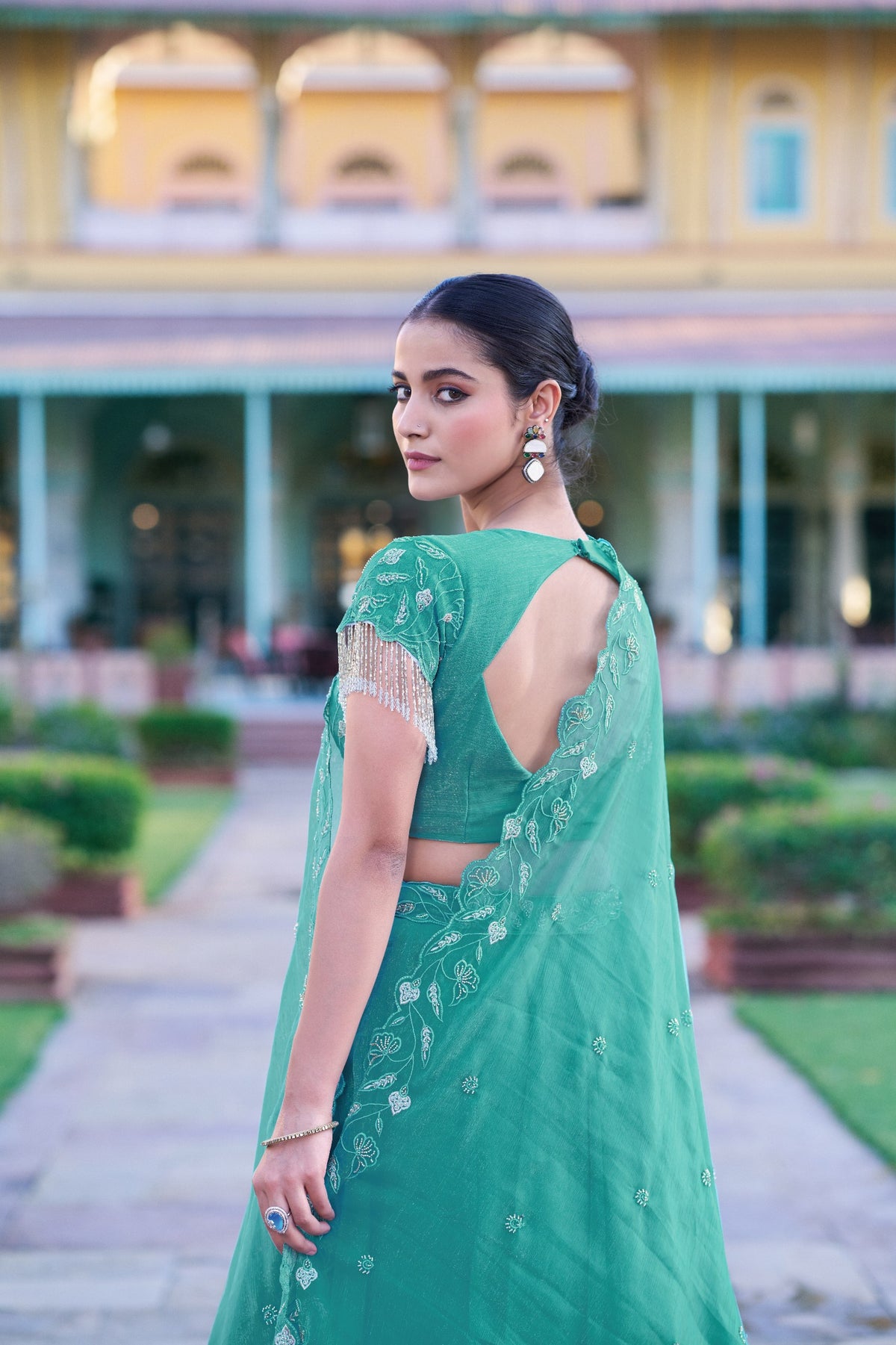 Sea Green Beaded Gold Coin Lehenga Choli Set
