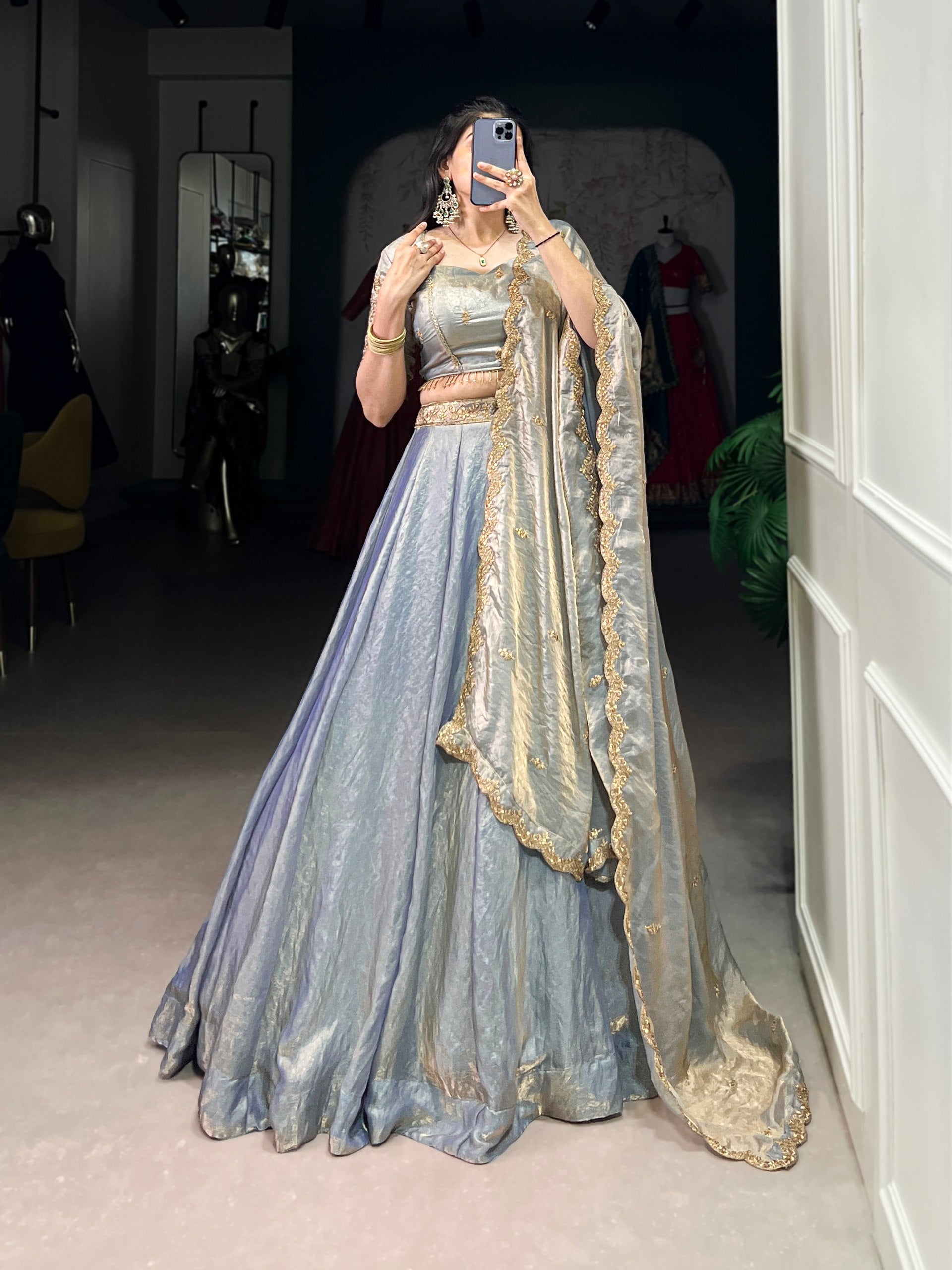 Silver Embroidered Fendi Lehenga Choli Set