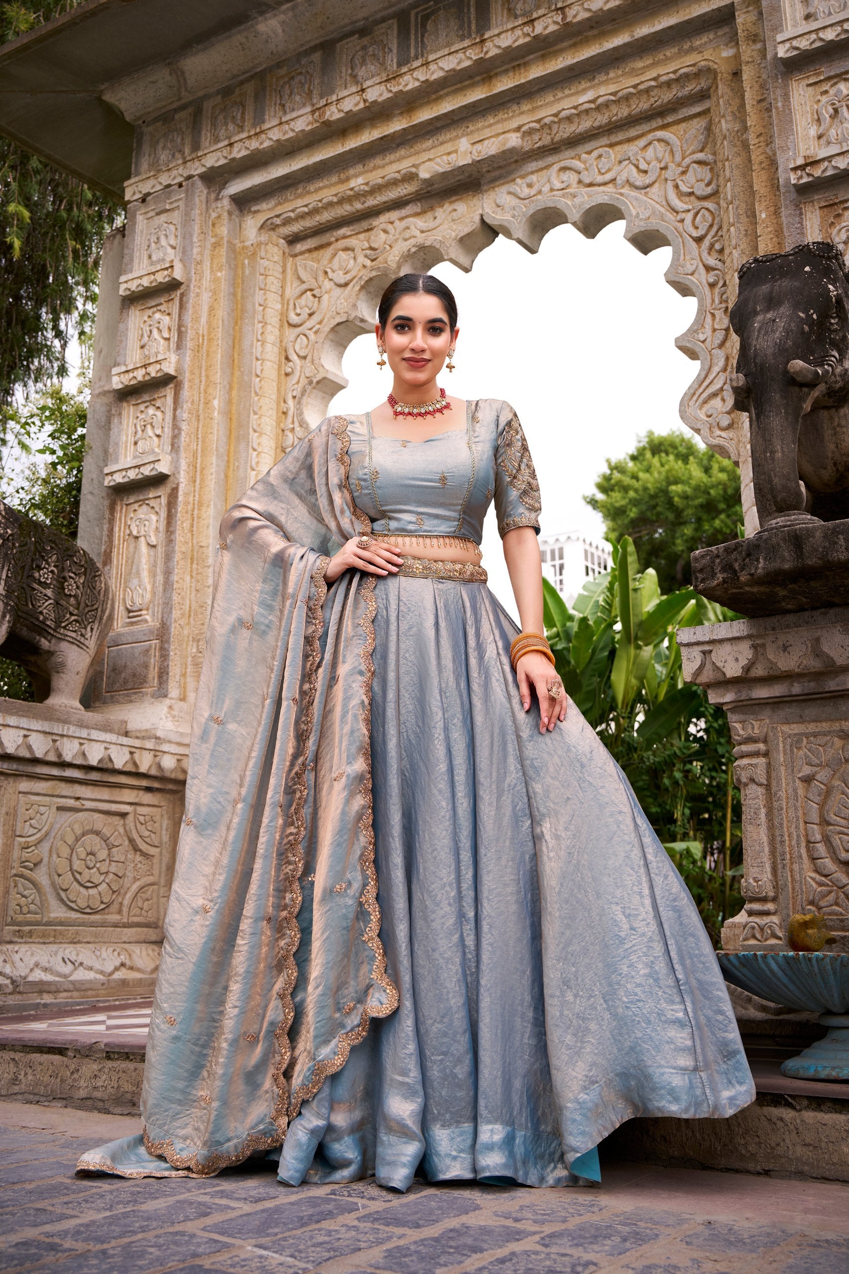 Silver Sequin Embroidered Fendi Lehenga Choli Set