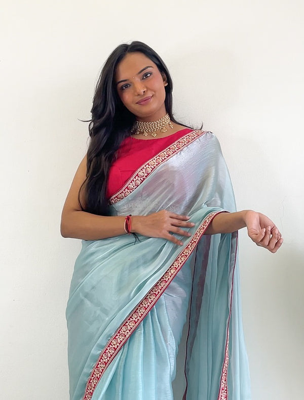 Graceful Jimichu Tissue Saree with Artistic Sequin & Thread Butta Design