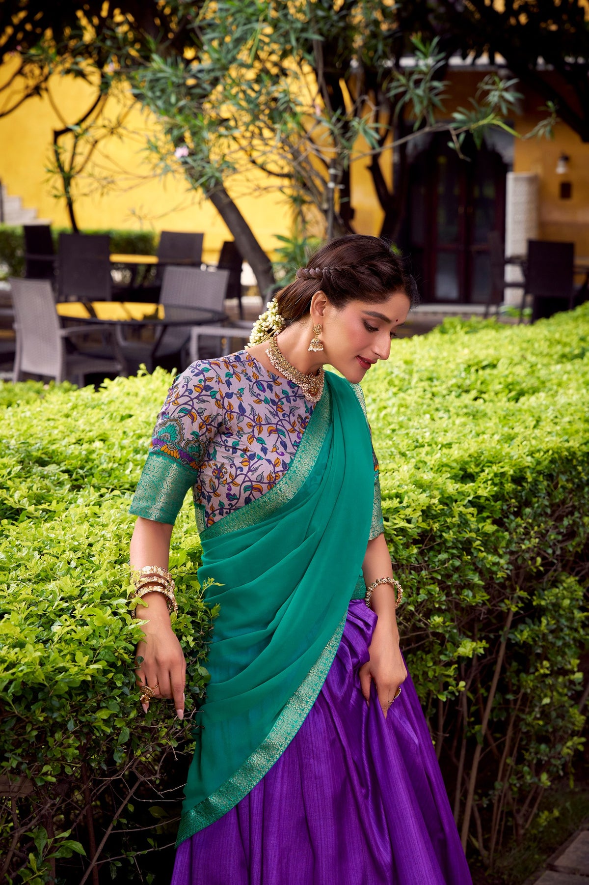 Teal Printed Aastha Silk Lehenga Choli Set with Stitched Blouse