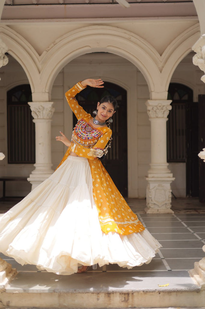 Designer Kora Cotton Lehenga with Bandhani Print Faux Georgette Kurti
