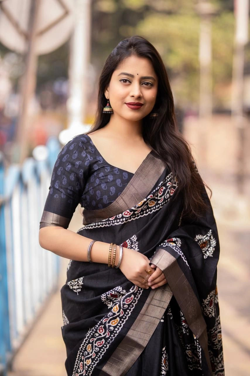 black batik print sari
