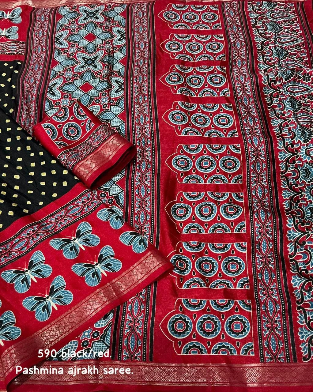 black pashmina saree