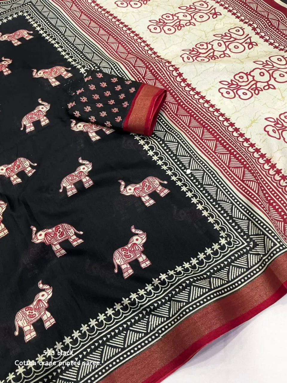 black printed saree