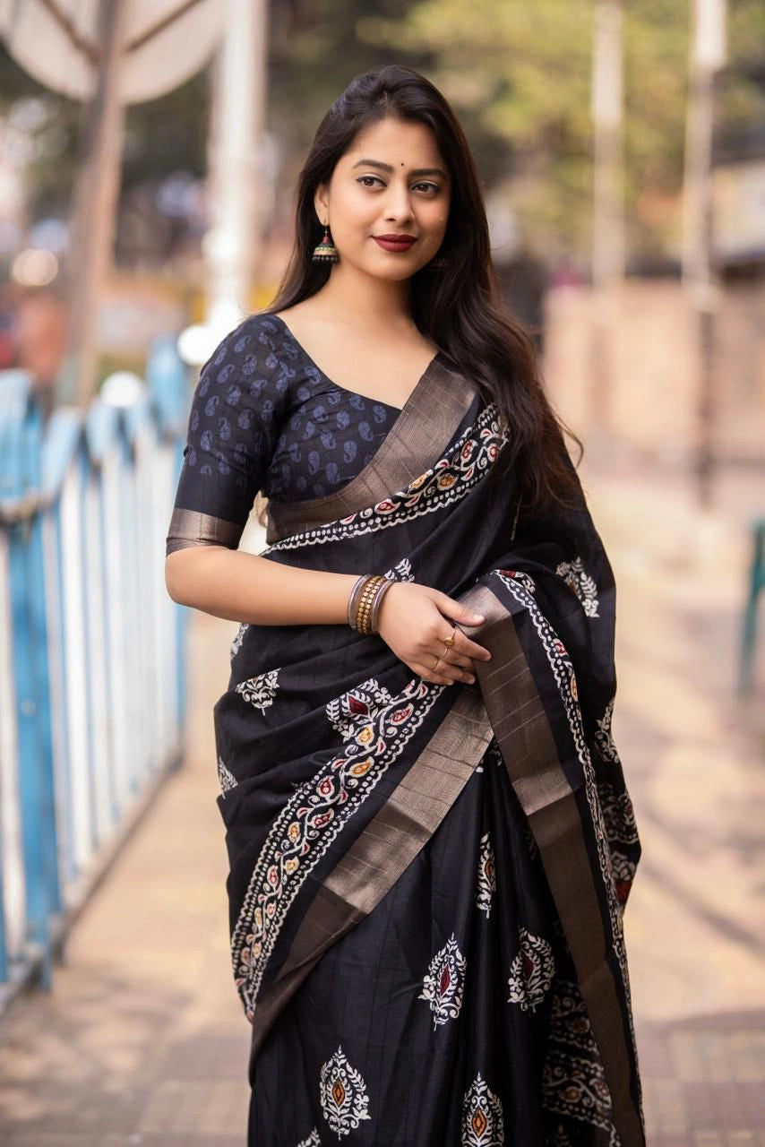 black soft silk sari