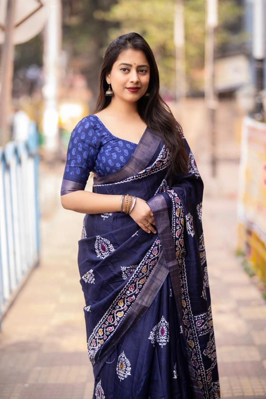 blue silk saree for women