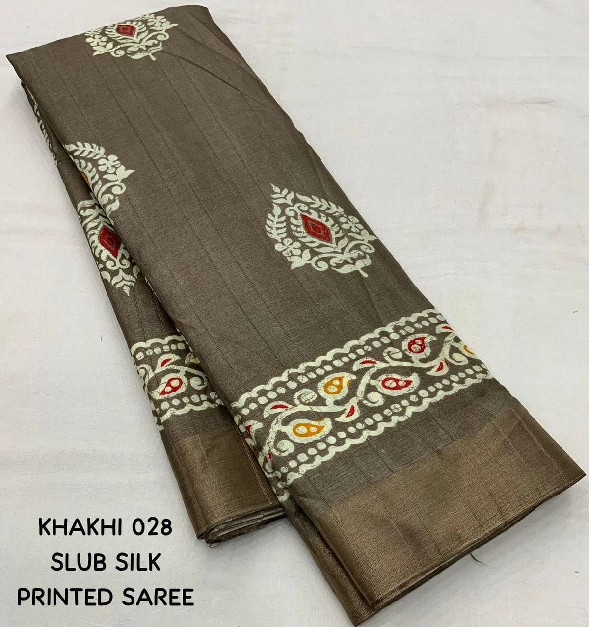brown batik print sari