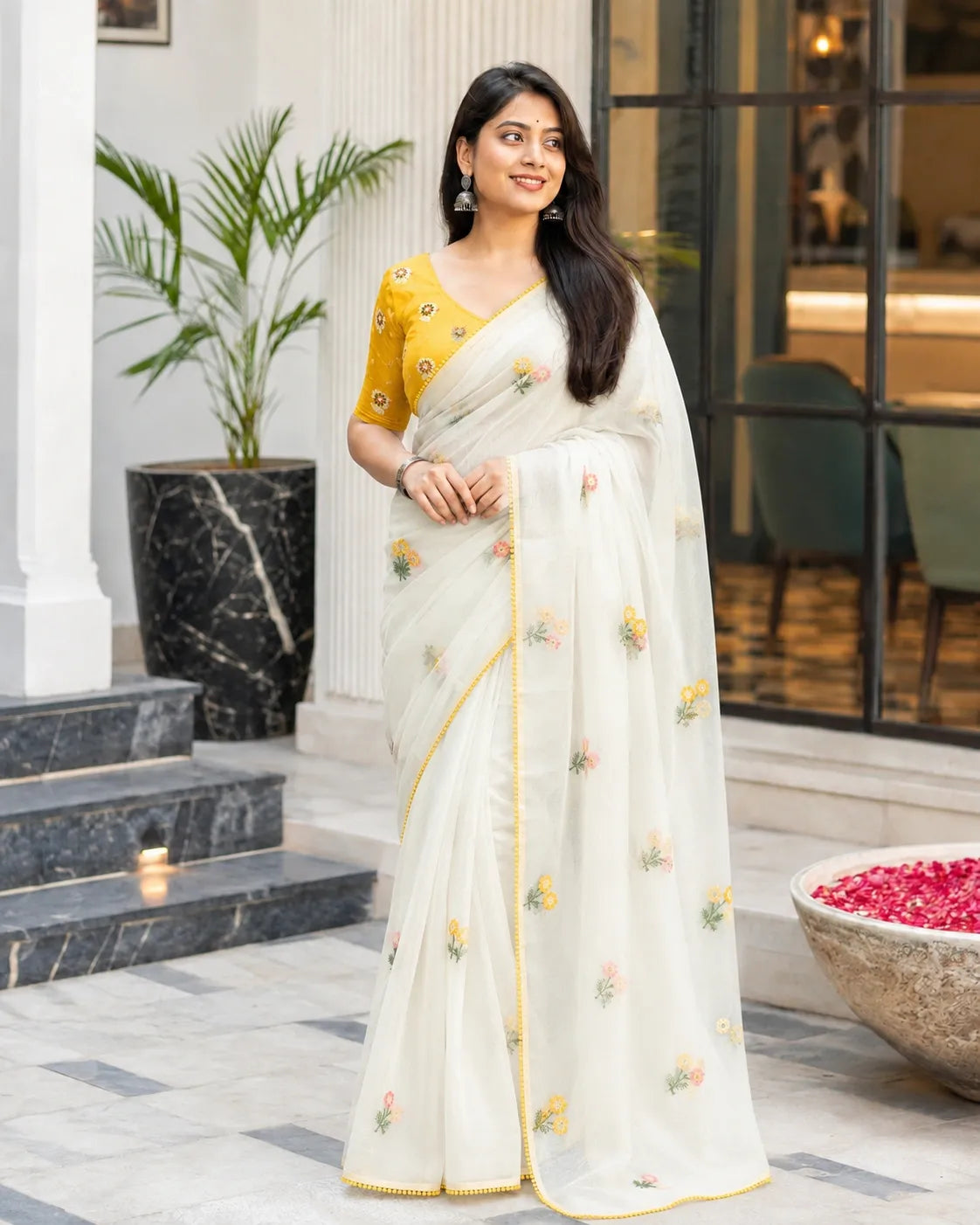 buy creamish white saree